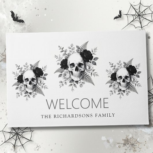 Gothic-Schädel-Blumen-Halloween Fußmatte
