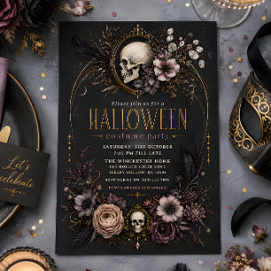 Gothic-Schädel-Blumen-Halloween-Kostenparty Einladung
