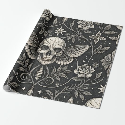 Gothic-Schädel-Blumen-Himmelsmuster (1) Geschenkpapier (Ungerollt)