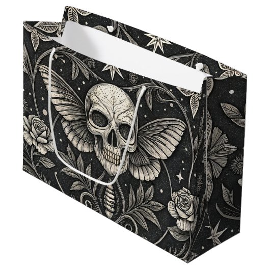 Gothic-Schädel-Blumen-Himmelsmuster (1) Große Geschenktüte (Vorderseite Schrägansicht)