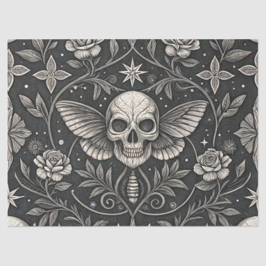 Gothic-Schädel-Blumen-Himmelsmuster (1) Seidenpapier (Vorderseite)