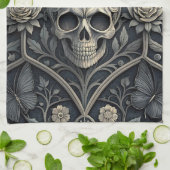 Gothic-Schädel-Blumen-Himmelsmuster (2) Geschirrtuch (Gefaltet)
