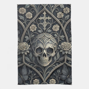 Gothic-Schädel-Blumen-Himmelsmuster (2) Geschirrtuch
