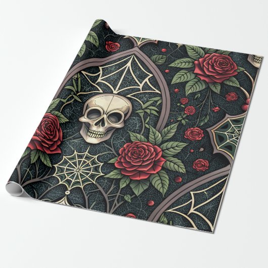 Gothic-Schädel-Blumen-Himmelsmuster (3) Geschenkpapier (Ungerollt)
