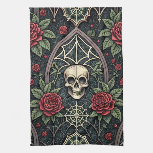 Gothic-Schädel-Blumen-Himmelsmuster (3) Geschirrtuch (Vertikal)