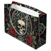 Gothic-Schädel-Blumen-Himmelsmuster (3) Große Geschenktüte (Rückseite Schrägansicht)