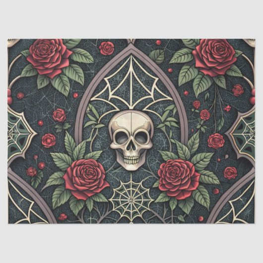 Gothic-Schädel-Blumen-Himmelsmuster (3) Seidenpapier (Vorderseite)