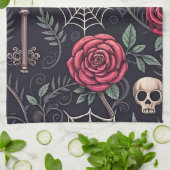 Gothic-Schädel-Blumen-Himmelsmuster (4) Geschirrtuch (Gefaltet)