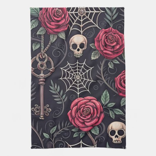 Gothic-Schädel-Blumen-Himmelsmuster (4) Geschirrtuch (Vertikal)