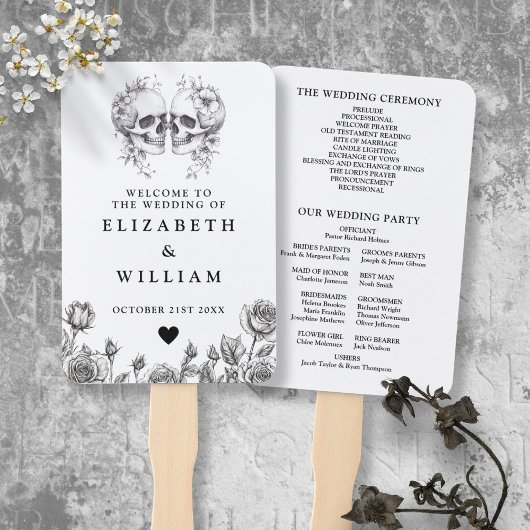 Gothic-Schädel-Blumen-Hochzeitsprogramm Fächer
