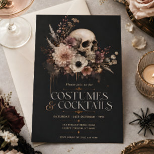 Gothic-Schädel-Blumen-Kostüme & Cocktails Hallowee Einladung