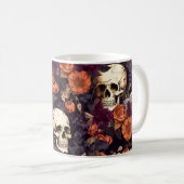 Gothic Schädel Fall Florals Dunkles Halloween Kaffeetasse (VorderseiteRechts)