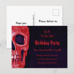Gothic Schädel Geburtstag Rot Schwarz RIP zu seine Einladungspostkarte
