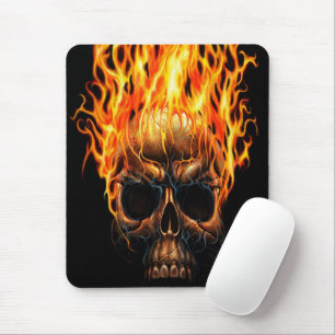 Gothic Schädel Gelb Orange Feuer Flammen Muster Mousepad