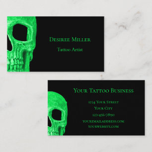 Gothic-Schädel-Gesicht Neon-Grün-Schwarzes-Tattoo- Visitenkarte