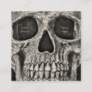 Gothic-Schädel-Gesicht-Schwarz-Weiß-Tätowierungssh Quadratische Visitenkarte