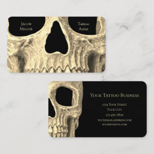 Gothic-Schädel-Gesicht-Schwarze-Beige-Tätowierungs Visitenkarte