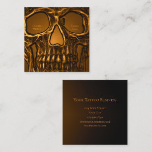 Gothic-Schädel-Gesichts-Metallgold-Tätowierungsges Quadratische Visitenkarte