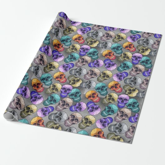 Gothic-Schädel-Halloween-Muster Geschenkpapier (Ungerollt)