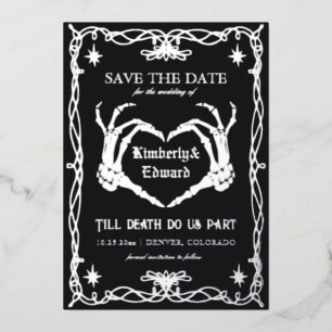 Gothic-Schädel-Halloween-Retro-Save-the-Date-Karte Folieneinladung