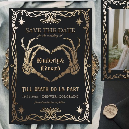 Gothic-Schädel-Halloween-Retro-Save-the-Date-Karte Save The Date