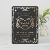 Gothic-Schädel-Halloween-Retro-Save-the-Date-Karte Save The Date (Stehend Vorderseite)