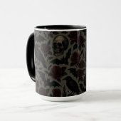 Gothic-Schädel, Krähen und Rosen-Muster Tasse (Vorderseite Links)