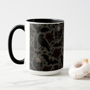 Gothic-Schädel, Krähen und Rosen-Muster Tasse