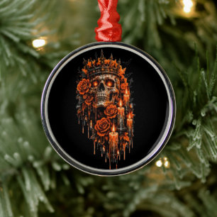 Gothic-Schädel-Krone Halloween-Dunkle Rosen Grusel Ornament Aus Metall