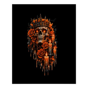 Gothic-Schädel-Krone Halloween-Dunkle Rosen Grusel Poster