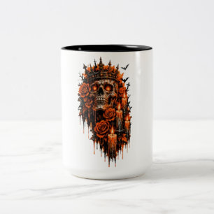 Gothic-Schädel-Krone Halloween-Dunkle Rosen Grusel Zweifarbige Tasse