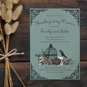 Gothic Schädel, Kürbis & Herbstlaub Thanksgiving Einladung