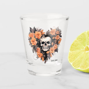 Gothic-Schädel mit floralem orangefarbenem und sch Schnapsglas