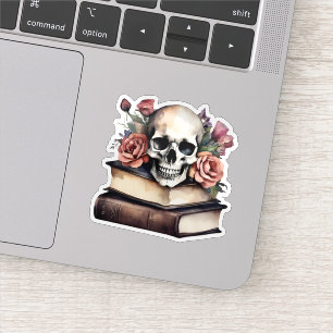 Gothic-Schädel mit Rosen und Büchern Wasserdicht Aufkleber