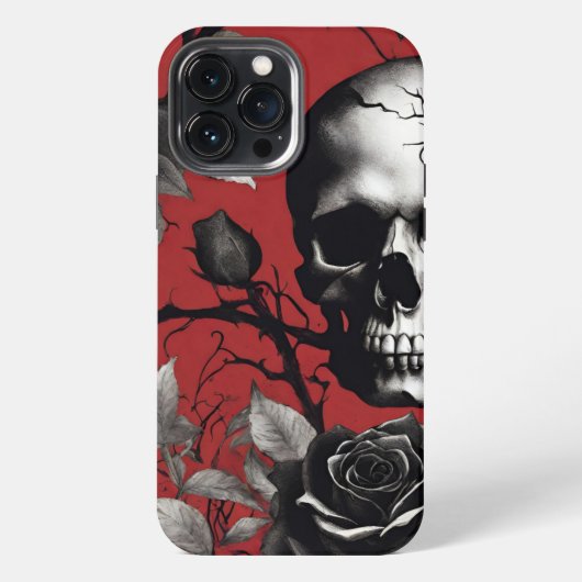 Gothic-Schädel mit schwarzer Rose  iPhone Hülle (Rückseite)