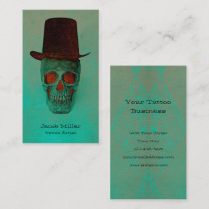Gothic-Schädel mit Zylinderhut grün teal vintage Visitenkarte