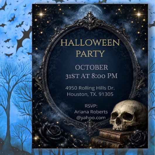 Gothic-Schädel-Mond-Halloween-Soiree Einladung