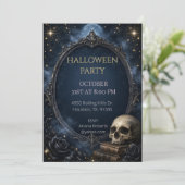 Gothic-Schädel-Mond-Halloween-Soiree Einladung (Stehend Vorderseite)