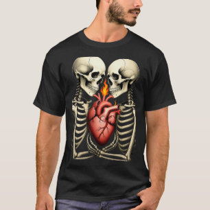 Gothic Schädel Paar Flammendes Herz Dunkle Romanti T-Shirt
