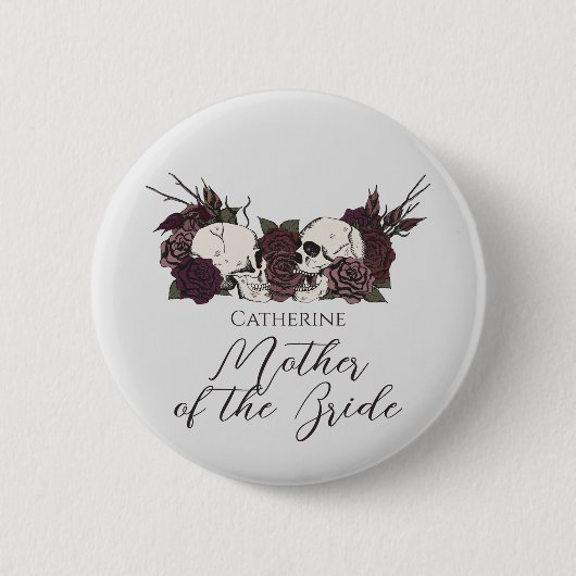 Gothic Schädel & Rose Hellgrau Hochzeitsfeier Button (Vorderseite)