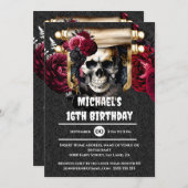 Gothic Schädel Rose Piraten Kinder Erwachsene Lede Einladung (Vorne/Hinten)