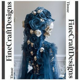 Gothic Schädel & Rose Türkis Elfenbein Decoupage R Seidenpapier