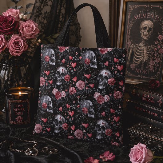 Gothic Schädel & Rosen Dunkle Blumen Tasche