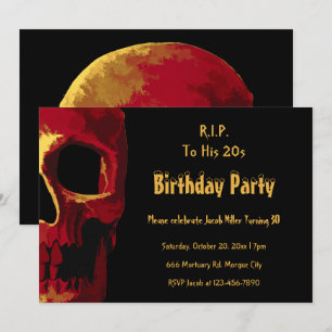 Gothic Schädel Rot Gelb Geburtstag RIP für seine 2 Einladung