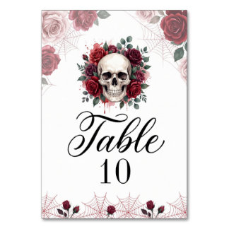 Gothic-Schädel-Rote-Rose-Halloween-Tischnummernkar Tischnummer