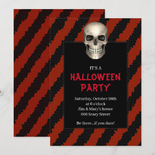 Gothic-Schädel rote Streifen Halloween-Party Einladung