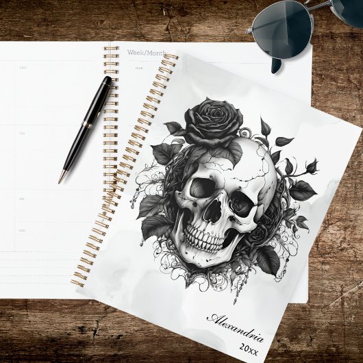 Gothic-Schädel & schwarze Rosen Planer