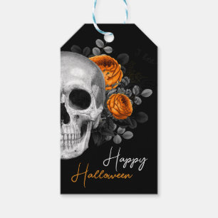 Gothic Schädel und Blumen Frohes Halloween Geschenkanhänger