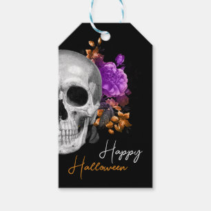 Gothic Schädel und Blumen Frohes Halloween Geschenkanhänger