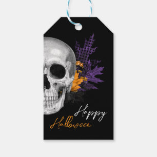 Gothic Schädel und Blumen Frohes Halloween Geschenkanhänger